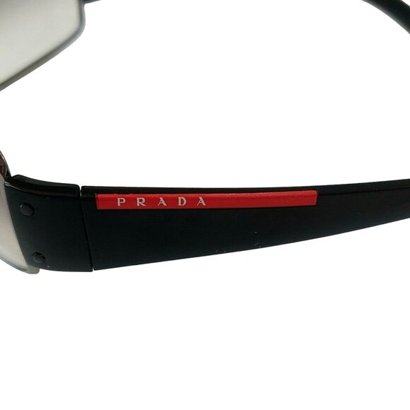 (SOLD) Prada Black Silver Shield Tinted Sunglasses Unisex SPS 52E 5AV-5D1 125 - Picture 6 of 16